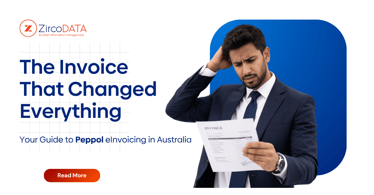 A man holding a paper invoice looking confused, representing the inefficiency of manual invoice processing in Australia