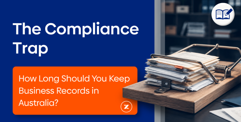 Stack of business records caught in a mousetrap, representing the compliance risks of poor document retention and destruction practices.