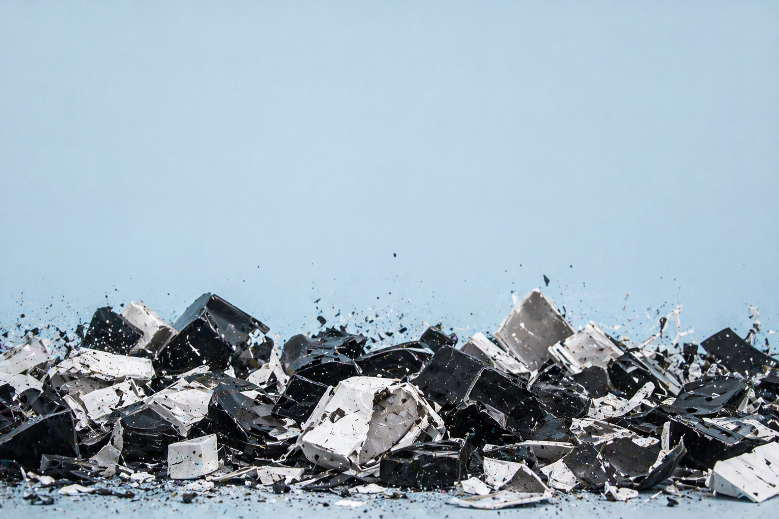 Destroyed corporate products and packaging including recalled, counterfeit, and confidential items in a controlled product destruction process